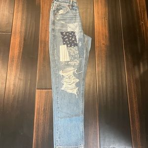 Women’s American Eagle Patchwork Jeans, mom slim-straight size 2